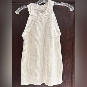 NWT Loft Cream Ribbed Knit Sleeveless Mock Turtle Sweater